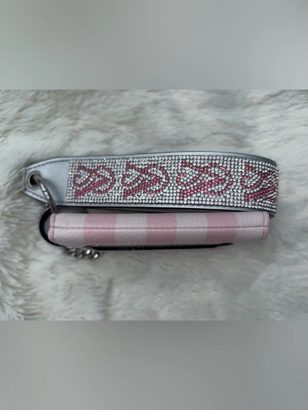 Victoria's Secret Pink & White Stripe Wallet + Rhinestone Wristlet Strap